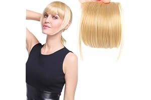 PMELCXD uillos Postizos, 100% pelo Natural Humano Flequillo Clip en Flequillo Francés Flequillo fino Limpio con Patillas Clip en Flequillo Cabello Real para Mujeres Color Natural oro