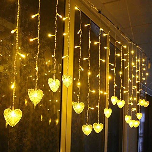 ViLand Multi-color 4M 96 LEDS 18P Hearts Love Shape LED String Curtain Light For Christmas Wedding Party Decoration Chandelier Luminaries (Warm White)