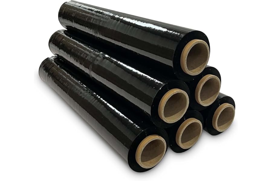 JeeJaan® 6 Rolls Black Pallet Wrap 400mm x 250m 20mu | Tear Resistant Stretch Film | Water & Moisture Proof Pallet Stretch Shrink Wrap | Multi-Use Strong Pallet Stretch Wrap