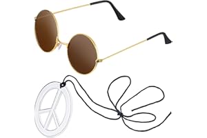 Beelittle Hippie Costume Accessoires pour hommes et femmes - Rétro Hippie Style Cercle Années 60 Lunettes Signe Collier