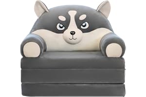 Yusat Foldable Kids Sofa Cover, only the cover, 2 in 1 Flip Out Children Sofa Chair Bed Cover Cute Cartoon Animal folding Couch Toddler Chair Removable Cover (yellow)