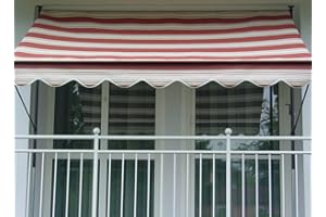 Angerer Freizeitmöbel GmbH Klemmmarkise Exklusiv - Markise für Sonnenschutz - Montage ohne Bohren und Dübeln - ideale Balkonmarkise für Mietwohnungen (Rot-Beige, 200 cm)