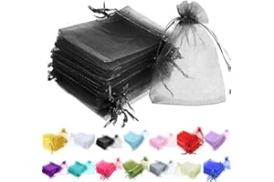 Time to Sparkle 25 Pieces Pouches Organza Gift Bags Oragnza Wedding Favour Bags Jewellery Packing (Black, 5x7cm)