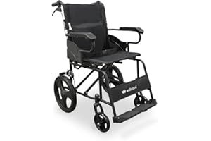 QUIRUMED WELLCORE Fauteuil roulant de transfert pliant, châssis en acier, léger et compact, roues solides, freins à poignée, dossier pliable, largeur d'assise 46 cm, jusqu'à 100 kg.