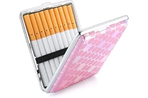 OUMEZON 6 farbe PU Leder Zigarettenetui Metall Schwarz Lila Rot Silber gelb Rosa Zigarettenschachtel Edelstahl für 20 Zigaretten mit Gummiband，elegant Zigarettenetuis für damen Herren Männer Frauen (Rosa)