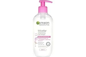 Garnier Micellar Gel Face Wash For Sensitive Skin 200ml, Gentle Face Cleanser & Makeup Remover, Recognised By The British Skin Foundation, Rinse-Off, Non-Drying & Fragrance Free Formula