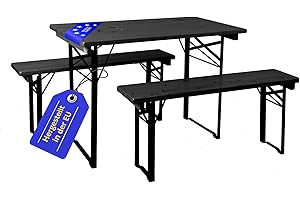 Stagecaptain BBEU-110GY Hirschgarten Bierzeltgarnitur für Balkon - Kurze Version 110 cm Länge - Klappbare Festzeltgarnitur 1x Tisch 2X Bank - Sitzgarnitur aus Holz - Innen & Außenbereich - Dunkelgrau