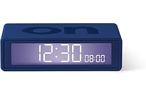 Lexon Flip+ Travel Mini réveil de Voyage, réversible avec Faces on Off et Fonction Snooze, à écran LCD et Lumière Tactile, Radio controllé, en Gomme - Bleu Foncé