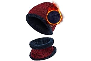 Aisprts Ensemble d'écharpe Bonnet Unisexe, 2 en 1 Chapeau Tricoté Thermique d'hiver Snood Extensible avec Doublure en Polaire pour Hommes Femmes