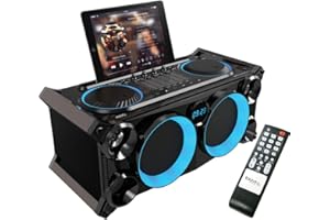 Ibiza - SPLBOX200-BK - Sistema de Sonido portátil Todo en uno de 120W Alimentado por batería con Leds en los Altavoces - Bluetooth, USB, SD, FM y Line-IN - Negro