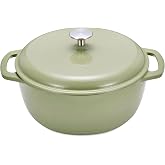 Amazon Basics Enameled Cast Iron Round Casserole with Lid, 5.7 L, Olive
