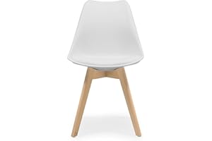 Homely - 1 Silla de Comedor o Cocina Day, Silla de diseño nórdico, Asiento de Polipropileno, Patas de Madera de Haya, Respaldo ergonómico, Color Blanco