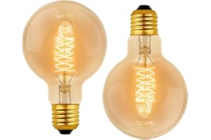 Caldarax E27 Vintage Edison Light Bulbs G80 60W Dimmable 230V, Warm White 2700K, 600LM, Incandescent, E27 Screw Decorative Spiral Filament Bulbs, Retro Looking Bulbs, 2 Pack