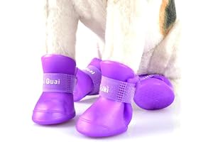 CALANDIS 4 Waterproof Dog Puppy Cat Rubber Pet Rain Boots Anti-Slip Shoes Purple_S