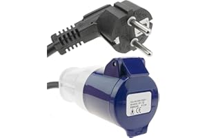 BEMATIK.COM BeMatik - Enchufe Industrial Adaptador CETAC Hembra a SCHUKO Macho 2P+T 16A 250V IP44 IEC-60309 Cable 30cm