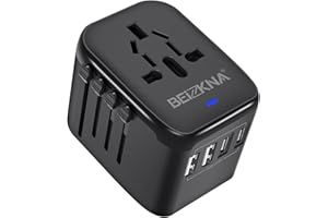 BEIZKNA Adattatore Universale da Viaggio Presa con 2 USB-C 2 USB-A, Adattatore di Alimentazione Internazionale con 4 porte USB, All in One Multi Socket da parete per gli Stati Uniti europei UK EU AUS