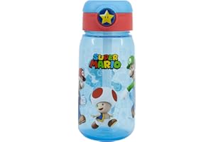 STOR Borraccia in plastica Super Mario con Cannuccia morbida e tappo, 500ml