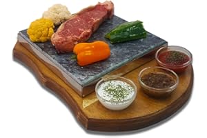 PIEDRASAR Piedra volcánica de 20x20 para Asar Carne con Tres salseros