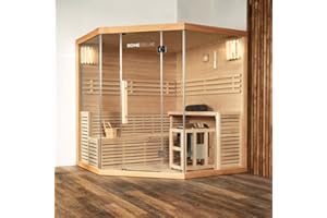 Home Deluxe - Traditionelle Sauna - Skyline XL Big - 200 x 200 x 210 cm - für 2-6 Personen, Hemlocktanne, inkl. Saunaofen, Saunazubehör I Dampfsauna Aufgusssauna Finnische Sauna Bio Sauna