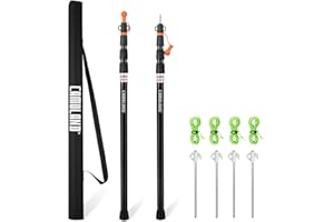 CAMULAND Tarp Poles, Heavy Duty Trap Poles Set of 2, 31.1" - 90.6” Aluminum Tent Poles for Tarp Adjustable, Lightweight and Portable Replacement Telescoping Tarp Poles-4 Section(Black)