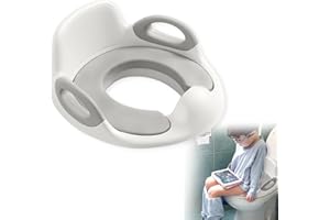 YARDIN Kinder Toilettensitz Baby Sitz Töpfchentrainer WC Aufsatz Potty Training Toilettentrainer mit Anti-Rutsch, Griffe und Rückenlehne Geeignet für die Meisten Standardtoiletten (Weiß und Grau)