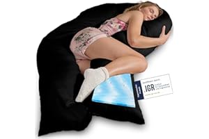 ‎TRAUMREITER Traumreiter Visco XXL Seitenschläferkissen mit Bezug Baumwolle Schwarz - Hybrid Kissen + 1cm Memory Foam - U förmiges Schwangerschaftskissen Gel Body Pillow Lagerungskissen Ergonomie Zertifiziert