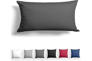‎ALREYA Alreya Mako Satin Kissenbezug 40 x 80 cm - 100% Baumwolle mit YKK Reißverschluss, Superweicher Kopfkissenbezug 40x80, Kissenhülle, Oeko-TEX® Standard Zertifiziert, Anthrazit, nur Kissenbezug