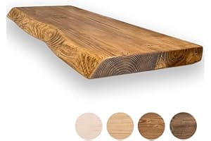 MoonTree rustikales Wandregal, lebendiger Rand, 40 cm x 30 cm x 4.4 cm, Walnuss