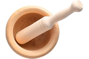 Fackelmann Mortero de Cocina para Triturar Especias, ajos y aliños, Majar, Salsas y Alioli, 14x10cm y Mano 3,5x20cm, Madera Natural de Abedul, 14x10cm, 1ud