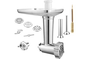 Gdrtwwh Accesorio para picadora de carne adecuado para todos los robot de cocina Kenwood y kMix, con 2 tubos de llenado de salchichas y 4 platos de molienda