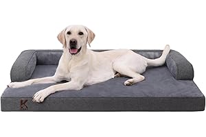 KSIIA Panier Chien Dehoussable Lavable Lit Orthopédique pour Chien Imperméable avec Coussin en U et Fond Antidérapant, Gris Foncé, 104x68x17cm