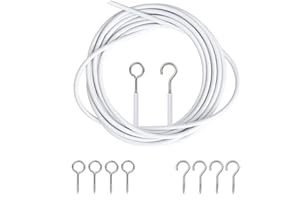 ASIWUJING Curtain Wire 2 Metres Net Curtain Wire Cord Cable with 4 Hooks and 4 Eyes