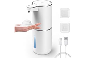 PUGTOW Automatyczny dozownik mydła, 380 ml, bezdotykowy, z możliwością ładowania, 4 poziomy regulacji, montowany na ścianie, elektryczny dozownik do rąk, wodoodporny, do kuchni i łazienki