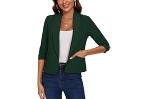 MINTLIMIT Womens Blazer Open Front Suit Jacket 3/4 Ruched Sleeve Blazers Casual Cardigan Outerwear with Patch Pockets
