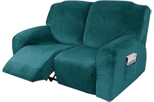 OKYUK Recliner Slipcovers, Recliner Cover Sofa Slipcover Sofa Cover 6-Pieces Furniture Protector Couch Rich Velvet Plush Form Fit Stretch Stylish Soft with Side Pocket (2 Seater, Dark Green)