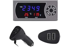 EVGATSAUTO Reloj digital multifuncional para automóvil, reloj digital para automóvil, alarma, termómetro, voltímetro, 3 en 1, 12-24 V, automóvil, vehículo, LED, reloj digital, termómetro, voltímetro