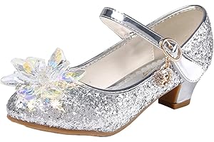 JLHu Chaussures pour Déguisement Fille Bout Fermé Sandales à Talon Haut Soirée Marige Cendrillon Cristial Chaussures de Princesse Elsa Noël Anniversaire Carnaval