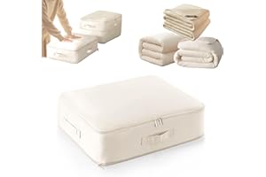 FUNTERY Ultra Platzsparender Selbstkomprimierender Organizer, Neuest Komprimierender Beutel,Bewegliche Organizertaschen für bettdecken,Selbstkomprimierender Organizer für Bettdecken, Kleidung, Decken (Beige)