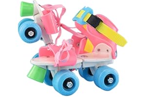 AKEMAIO Enfants Patins à roulettes, Double rangée 4 Roues de Patinage Chaussures Taille réglable coulissante Slalom Patins à Roues alignées pour Enfants Filles