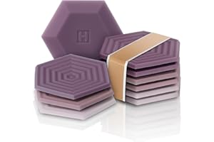 HOMKULA Silicone Coasters for Drinks - Coasters for Coffee Table, Purple Coasters for Wooden Table, 10mm Thick, Stain-Resistant, Non-Absorbent, Dishwasher Safe, Hexagon, Set of 6