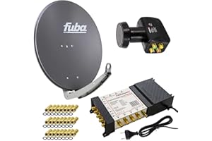 PremiumX Satelliten-Komplettanlage Fuba DAA 780 A Satellitenschüssel Alu Anthrazit 5/8 Multischalter Quattro LNB 24x F-Stecker, 1 SAT 8 Teilnehmer
