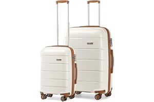 Kono Lightweight Polypropylene 2 Piece Luggage Set 20" Cabin + 28" Check in Spinner Suitcase with TSA Combination Lock and YKK Zipper (Cream White)