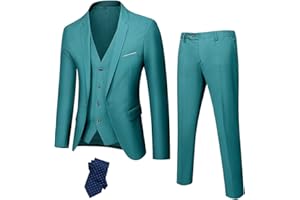 YND Traje de 3 piezas de ajuste delgado para hombre, un botón sólido chaqueta chaleco pantalones con corbata