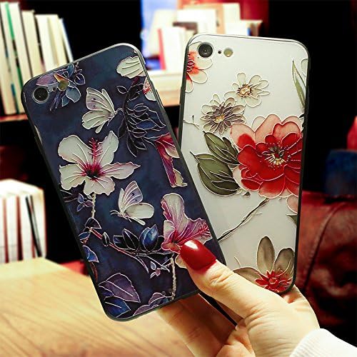 T TTOTT BFF Flowers Blue and White Relief Double Cases for iPhone 7 and iPhone 8, 3D Printing 2 of cases, Ultra-thin Anaglyphs Phone Cases Shockproof Anti Scratch Protection &amp; Drop Protection