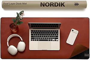 NORDIK BY DESIGN Nordik Felt and Leather Desk Mat - Emberwood Brown - 35x17 Inch Felt and Vegan Leather Desk Blotter with Document Hideaway - Large Computer Mats for Desktop - Ideal Keyboard Mat for Office and Home