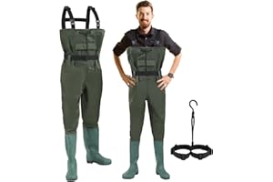 Hebitod Wathose Herren Wasserdicht, 70D Nylon Composite PVC Anglerhose, Fischerhose mit rutschfesten Gummistiefeln, Teichhose, Hochwasserhose, geeignet für Baustellen, Angeln, Bauernhöfe, Gärten