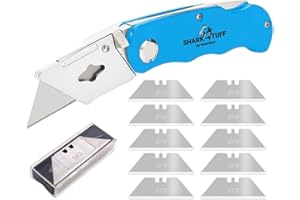 HOMEBAY Shark-Tuff® Heavy Duty Folding Utility Knife with 10 Spare SK5 Blades | All Metal Sharp Craft Tradesman Camping Pocket Knife Cardboard Box Cutter with Belt Clip & Safety Lock UK Legal