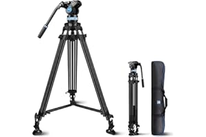 SIRUI Video Tripod with Fluid Head SH-25, Professional Aluminum Tripod for Cameras, Universal Platform and Handle for Tilting and Panning, 74.8Inches/190cm, 22.0lbs/10KG Payload