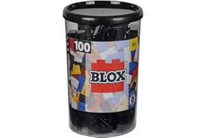 Simba 104118916 Blox, 100 czarnych klocków dla dzieci od 3 lat, 8 sztuk, w zestawie puszka, wysoka jakość, w pełni kompatybilne z wieloma innymi producentami
