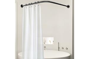 Misounda Asta Per Tenda da Doccia a Forma di L Senza Foratura Estensibile Acciaio Inossidabile Bastone Tenda Doccia Angolare 70-100×90-120cm Con 24 Anello per Tende,per Bagno Camerino -Nero